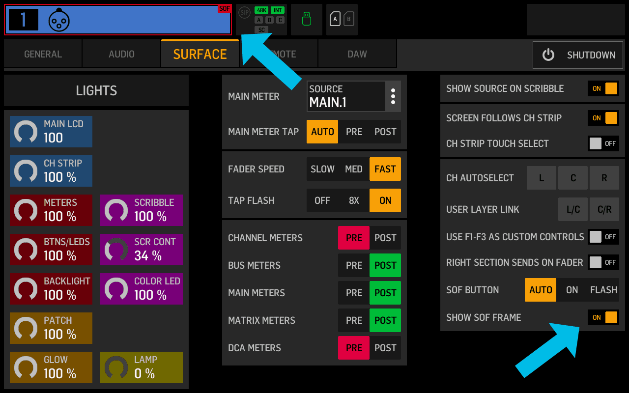 Sends-on-Fader frame setting