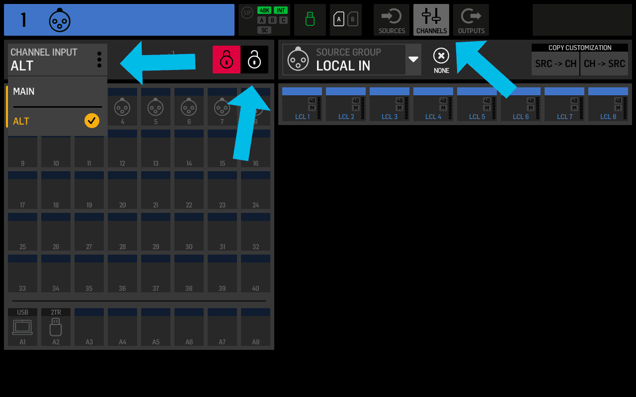 Alternative source routing screen