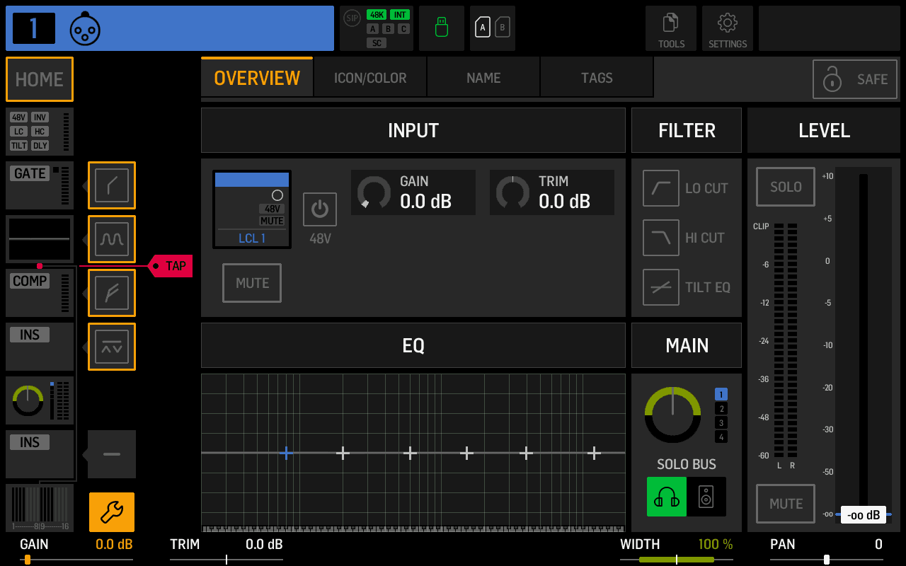 Tap point indication and processing order edit mode