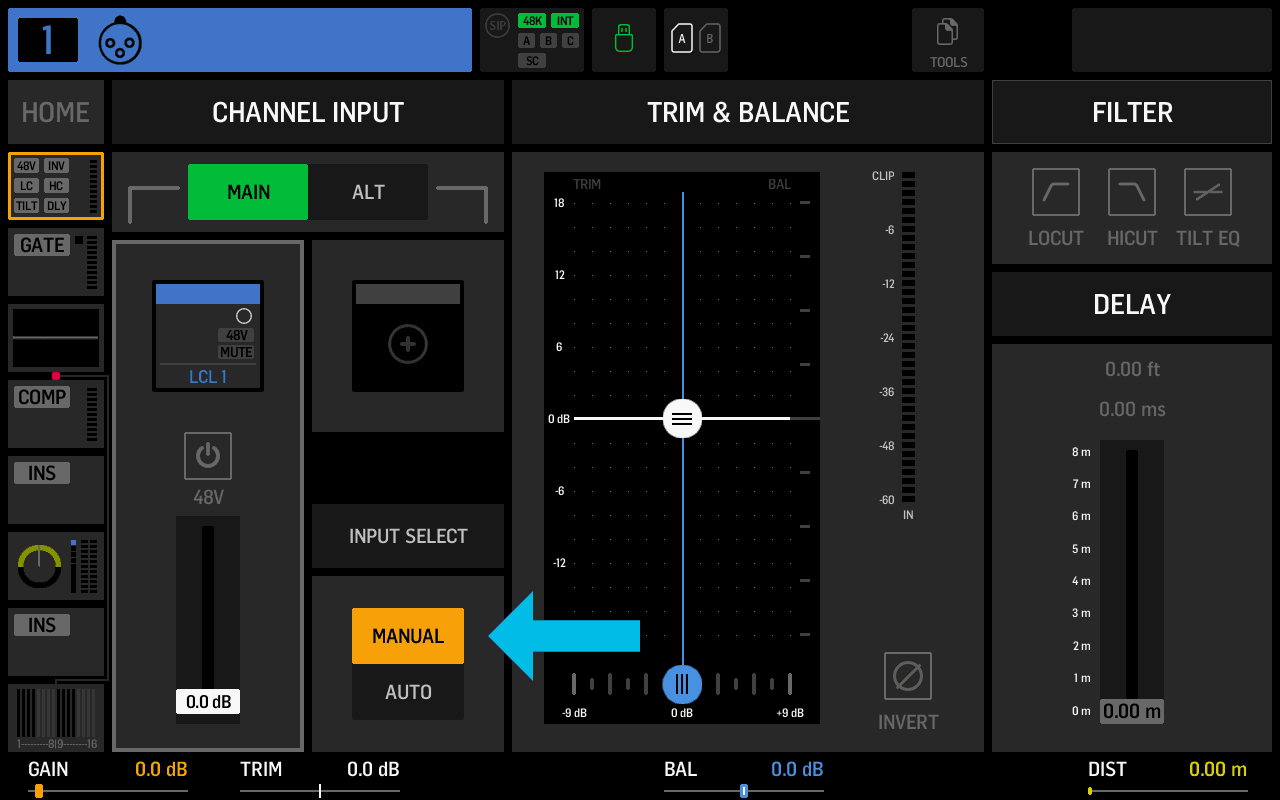 Manual input source selection screen