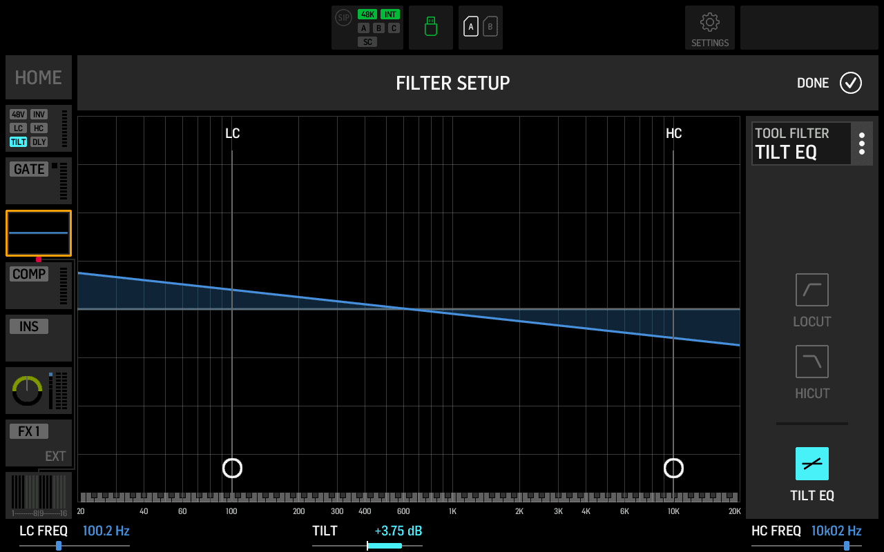 Tilt EQ engaged