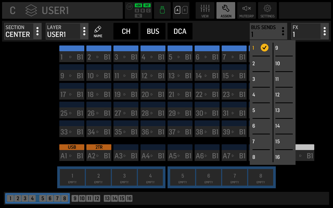 Assigning a bus send to a fader