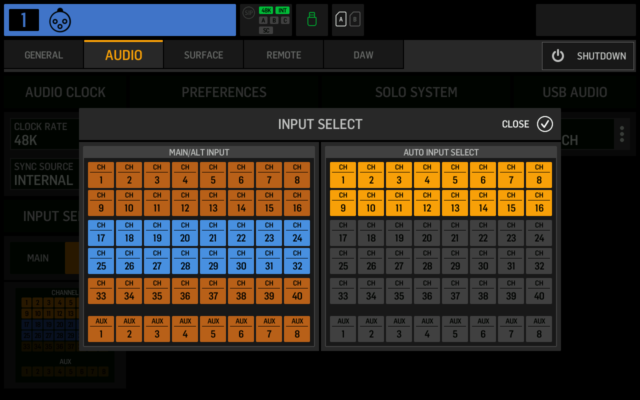 Channel input source overview screen